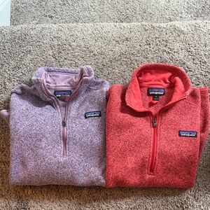 Patagonia Lavender and Coral Quarter-Zip Pullovers